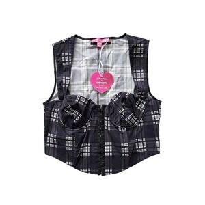 Dolls Kill x Clueless Dionne Standard Bustier Top XL Black Plaid Rave Club NEW